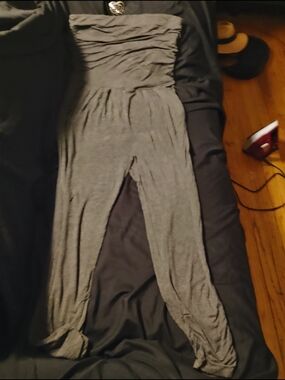 Heart & Hips Gray Strapless Jumpsuit 19 inches p2p